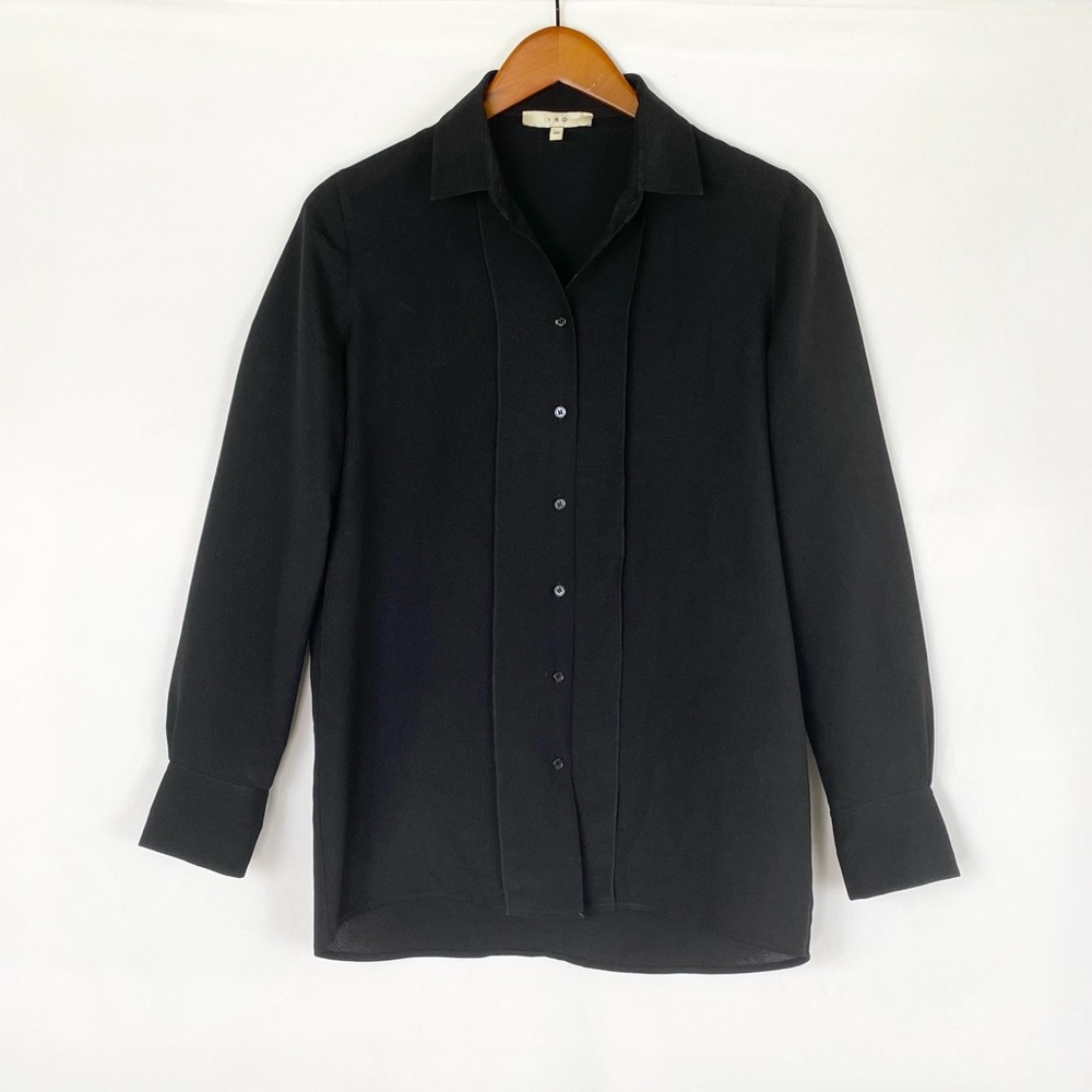IRO Bonnie Long Sleeve Button Down Blouse Relaxed Size 6 Black‎ Lightweight